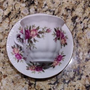 Teacup and Saucer Crystal Clear Brand Made In Poland Gold Rim China Porcelain